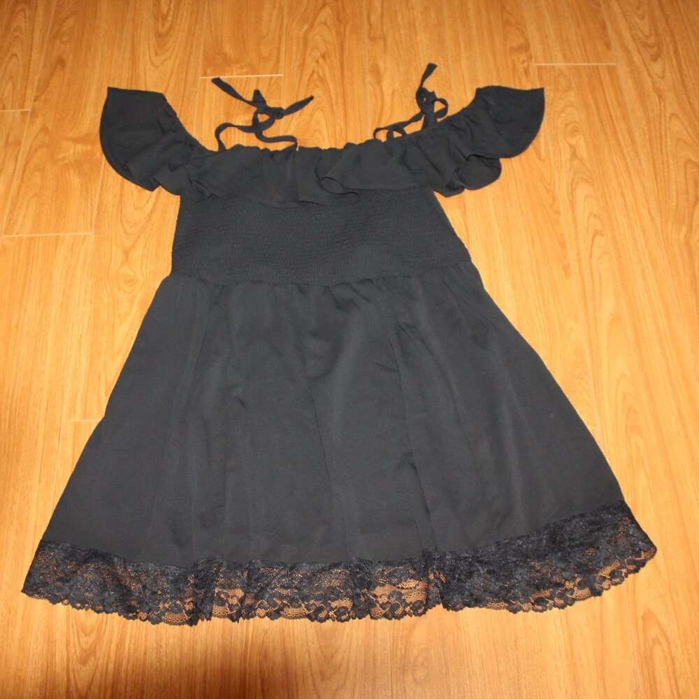 NWT Torrid Mini Ruffle Lace Trim Swim Coverup Dress-Deep Black- Size 3